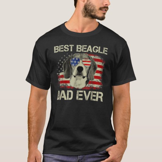 Retro Best Beagle Dad Ever US Flag Dog Lover Fathe T-Shirt (Vorderseite)