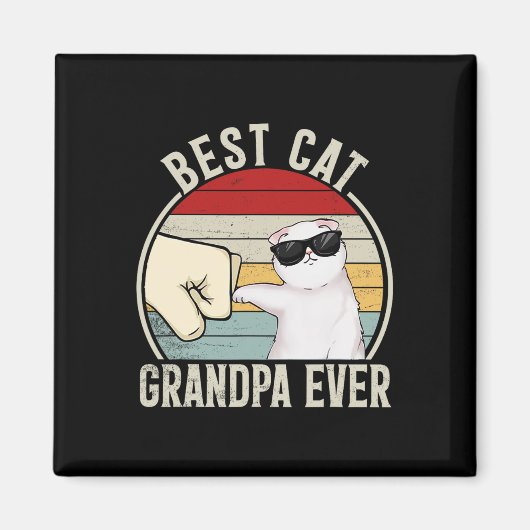 Retro Best Cat Opa Ever Funny Fist Bump Ground Magnet (Vorne)