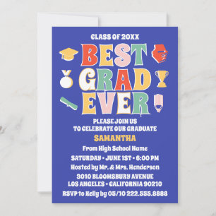 Retro Best Grad Ever Blaue Abschlussfeier Einladung