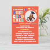 Retro Best Grad Foto Red Graduation Party Einladung (Stehend Vorderseite)