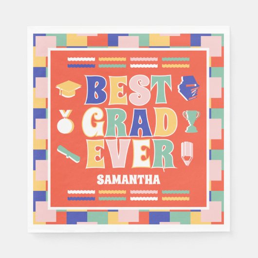 Retro Best Grad je Red Graduation Party Serviette (Vorderseite)