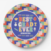 Retro Best Grad jemals Blue Graduation Party Pappteller (Vorderseite)