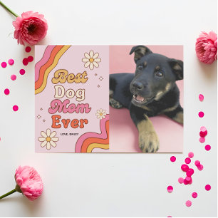 Retro Best Hund Mama je rosa und dunkelfarbig Karte