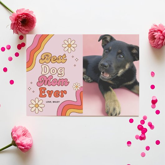 Retro Best Hund Mama je rosa und dunkelfarbig Karte