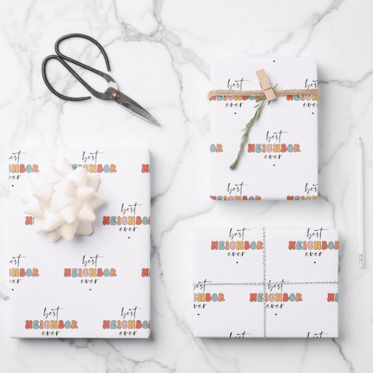 Retro Best Neighbour je Niedlich Geschenkpapier Set (Vorderseite)