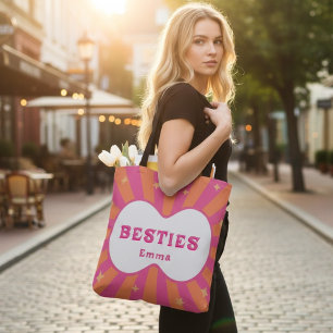 Retro-Beste-Freundinnen personalisierte rosa und o Tasche