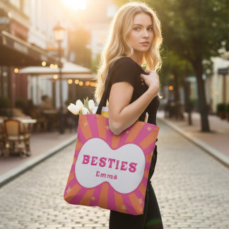 Retro-Beste-Freundinnen personalisierte rosa und o Tasche