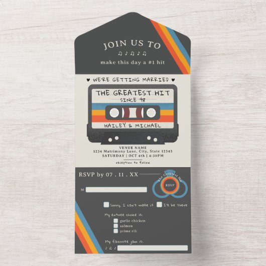 Retro Beste Hit Cassette Tape Hochzeit All In One Einladung (Innen Boden)