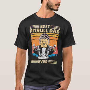 Retro Bester Pitbull Vater je Motorradfahrer Dog T-Shirt