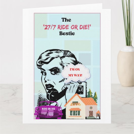 Retro Bestie, Best Friend, Funny Galentine's Card Karte (Vorderseite)