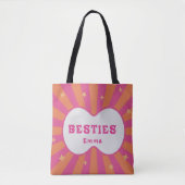 Retro Besties Personalized Pink & Orange Tote Bag Tasche (Vorderseite)