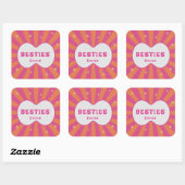 Retro Besties Pink & Orange Sunburst Personalized  Quadratischer Aufkleber (Blatt)