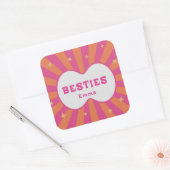 Retro Besties Pink & Orange Sunburst Personalized  Quadratischer Aufkleber (Umschlag)