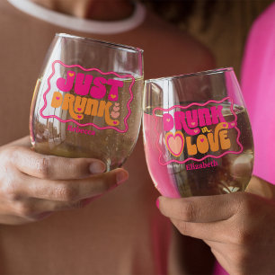 Retro Betrunken in Liebe Bachelorette Wochenende Weinglas Ohne Stiel