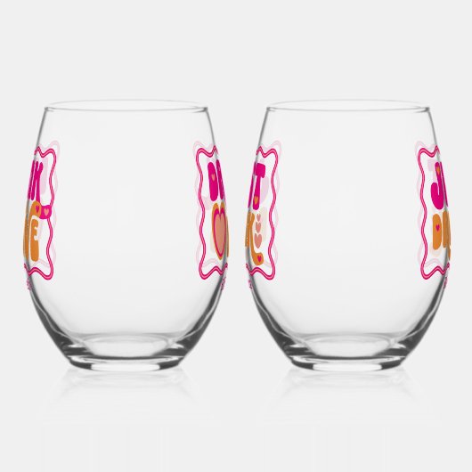 Retro Betrunken in Liebe Bachelorette Wochenende Weinglas Ohne Stiel (Links)