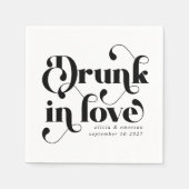 Retro Betrunken in Liebe Schwarz und Weiß Hochzeit Serviette (Vorderseite)