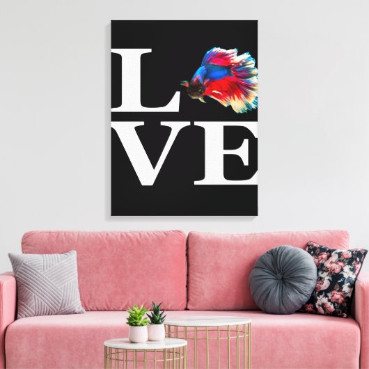 Retro Betta Fish Liebe |Aquarium Lover Leinwanddruck (Insitu (Wohnzimmer))