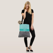 Retro-Bezeichnung Türkis, Schwarz & Weiß Polka Dot Tasche (Am Model)