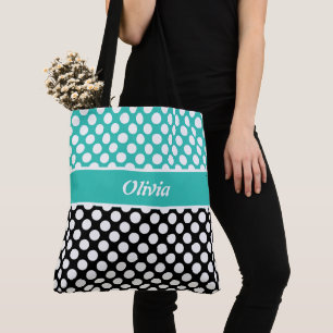 Retro-Bezeichnung Türkis, Schwarz & Weiß Polka Dot Tasche
