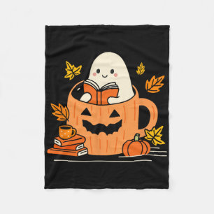 Retro-Bibliothekar-Geist liest Bücher Halloween-Te Fleecedecke