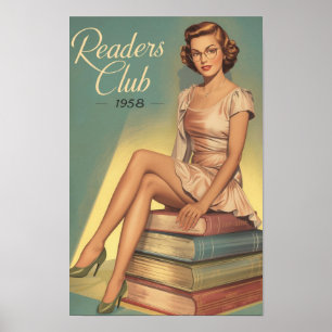 Retro-Bibliothekarin Pin-Up aus den 1950er Jahren Poster