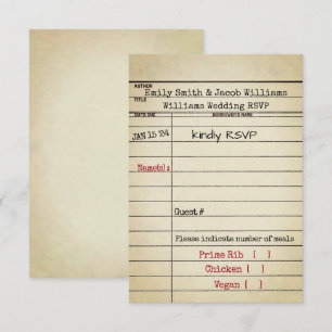 Retro-Bibliothekskarte Hochzeit-RSVP Einladung