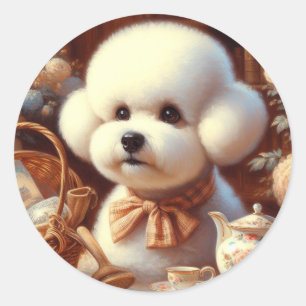 Retro Bichon Frisé Painting Runder Aufkleber
