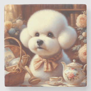 Retro Bichon Frisé Painting Steinuntersetzer