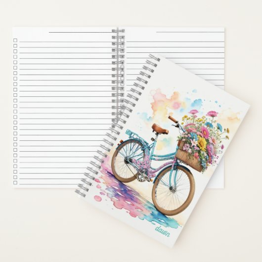 Retro Bicycle Blume Wasserfarben Kunst, Dichtung u Notizblock (Innen)