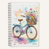 Retro Bicycle Blume Wasserfarben Kunst, Dichtung u Notizblock (Vorderseite)