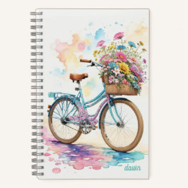 Retro Bicycle Blume Wasserfarben Kunst, Dichtung u Notizblock