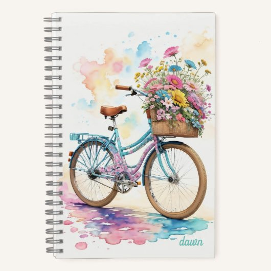 Retro Bicycle Blume Wasserfarben Kunst, Dichtung u Notizblock (Vorderseite)