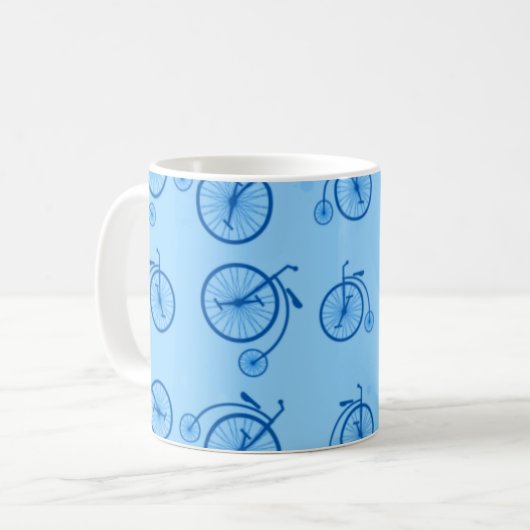 Retro Bicycle Pattern in Blue Tones Kaffeetasse (Vorderseite Links)