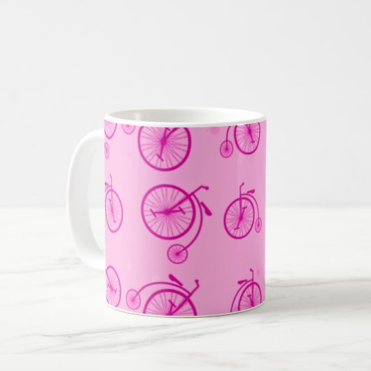 Retro Bicycle Pattern on Pink Background  Kaffeetasse (Vorderseite Links)
