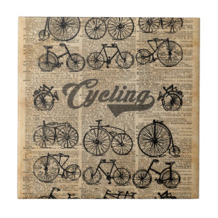 Retro Bicycles Vintag Illustration Wörterbuch Fliese
