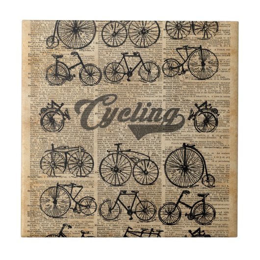 Retro Bicycles Vintag Illustration Wörterbuch Fliese (Vorderseite)