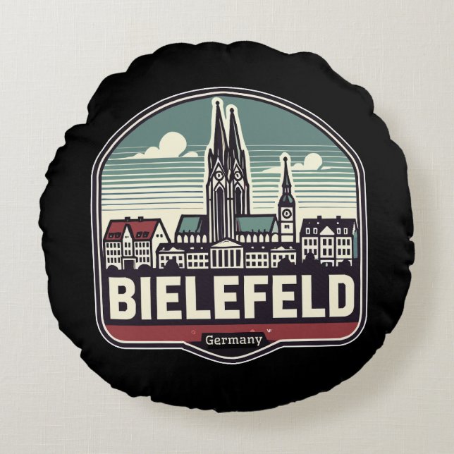 Retro Bielefeld Skyline Rundes Kissen (Vorderseite)