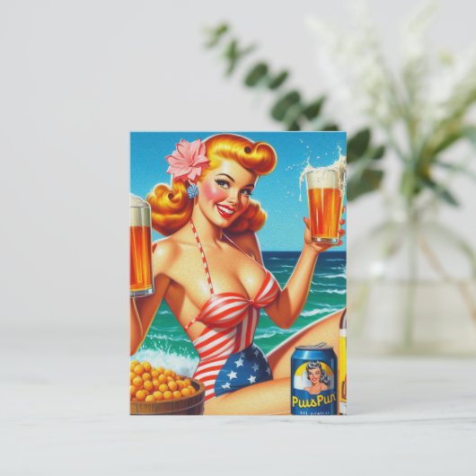 Retro-Bier-Button Postkarte (Stehend Vorderseite)