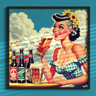 Retro-Bier-Pin-Up Poster