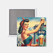 Retro-Bier-Pinup Magnet (Vorderseite/Rückseite)