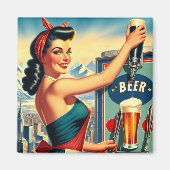 Retro-Bier-Pinup Magnet (Vorne)