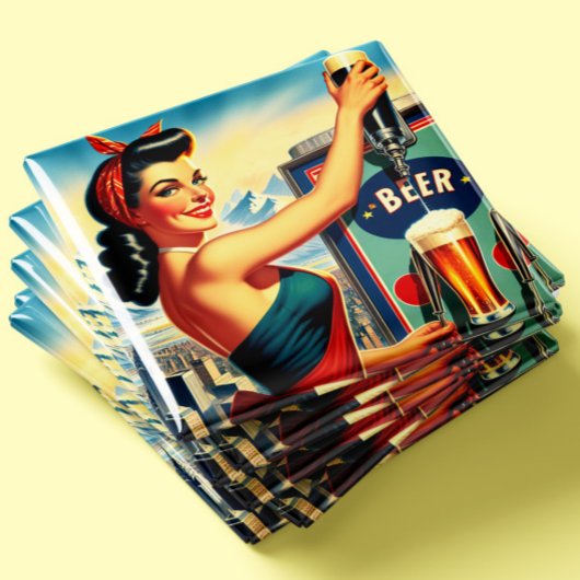 Retro-Bier-Pinup Magnet