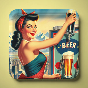 Retro-Bier-Pinup Pappteller