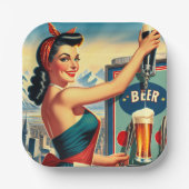 Retro-Bier-Pinup Pappteller (Vorderseite)