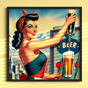 Retro-Bier-Pinup Poster