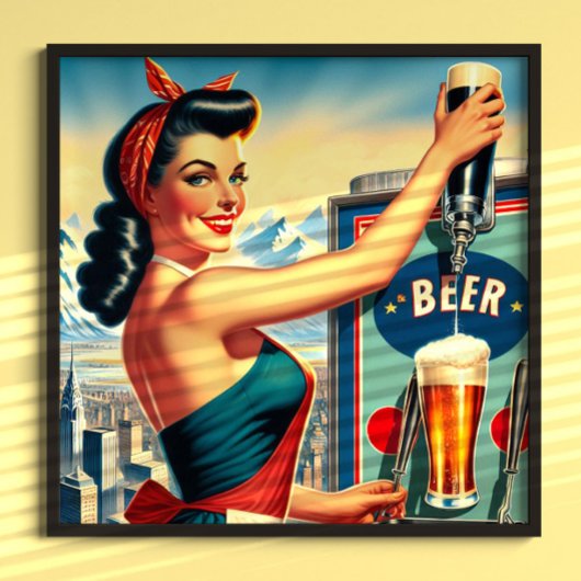 Retro-Bier-Pinup Poster