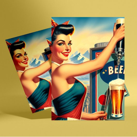 Retro-Bier-Pinup Postkarte