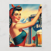 Retro-Bier-Pinup Postkarte (Vorderseite)