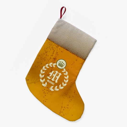 Retro Bier und personalisiertes Monogramm Kleiner Weihnachtsstrumpf (Vorderansicht (hängend))