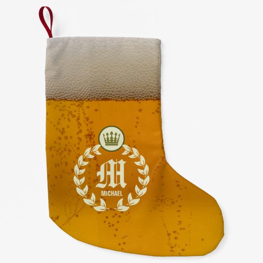 Retro Bier und personalisiertes Monogramm Kleiner Weihnachtsstrumpf (Vorderseite)